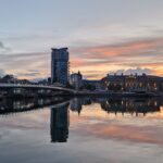 Sunset along the Lagan and the Elisabeth Bridge